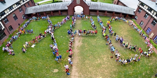 Staff and students spell out... EXPLO!