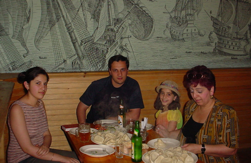 Georgian folks out to eat at a Khinkali dumpling house