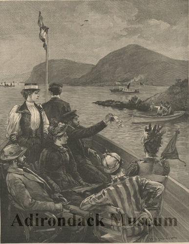 W.P. Snyder. "A Day on Lake George."  Black and white print. Published July 25, 1891 in "Harper's Weekly." From the Adirondack Museum.