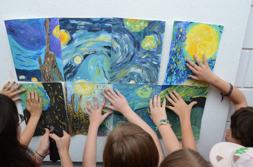 Putting together our "Starry Night" mural