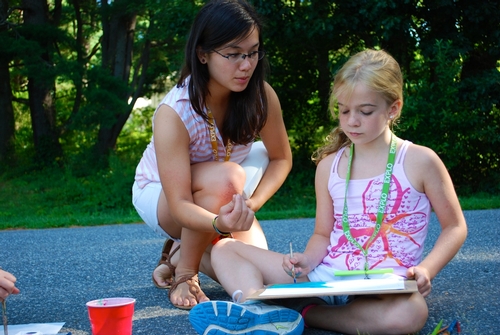 Me working one-on-one with a student to help her capture the essence of the scene