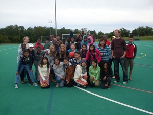 Study Buddies and volunteers after a game of kickball